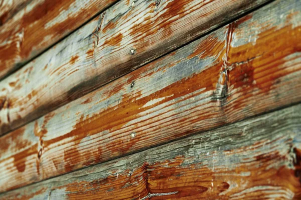 Old Weathered Wooden Planks Brown Background Peeling Paint Cracks — Stock Photo, Image