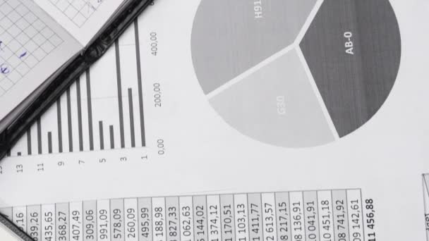 Business Office Workplace Desk Closeup Financial Spreadshets Reports Data Analysis — Stock Video