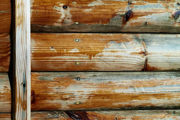 Old Weathered Wooden Planks Brown Background Peeling Paint Cracks — Stock Photo, Image