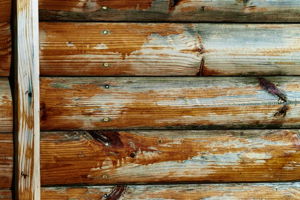 Old Weathered Wooden Planks Brown Background Peeling Paint Cracks — Stock Photo, Image