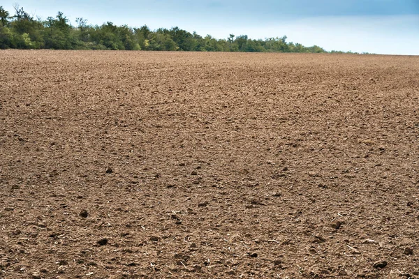 Gepflügtes Feld Und Blauer Himmel Erde Und Wolken Eines Strahlend — Stockfoto