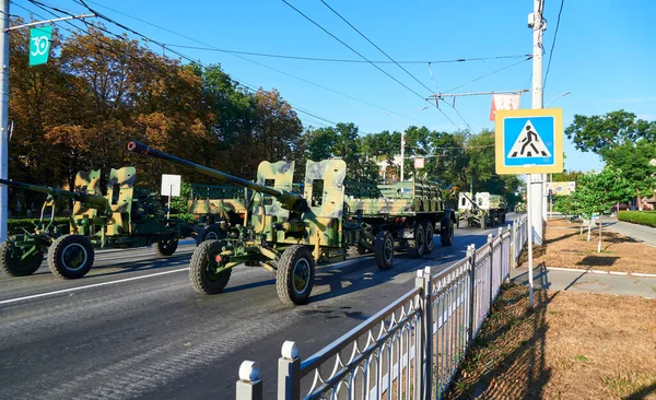 Desfile Militar Ciudad Ordenó Equipo Militar Tanques Armas Otras Armas — Foto de Stock