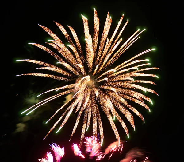 Festive Bright Fireworks Background Night Sky — Stock Photo, Image
