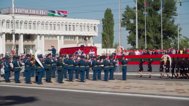 Tiraspol Transnistria Eylül 2020 Bağımsızlığın Yıldönümüne Adanmış Askeri Geçit Töreni — Stok video