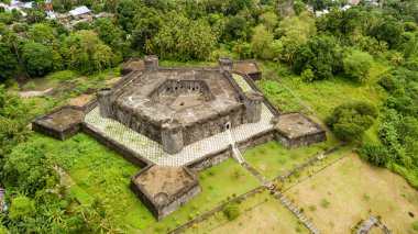 Aerial view of a pentagonal fort built by dutch during the spices war in the Banda Neira island, Maluku, Indonesia clipart