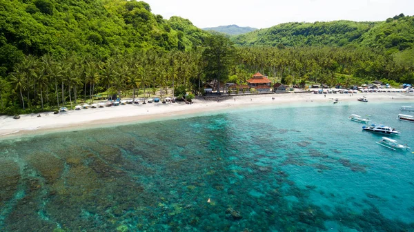 Luchtfoto Van Crsytal Baai Strand Onderwater Rif Het Nusa Penida — Stockfoto