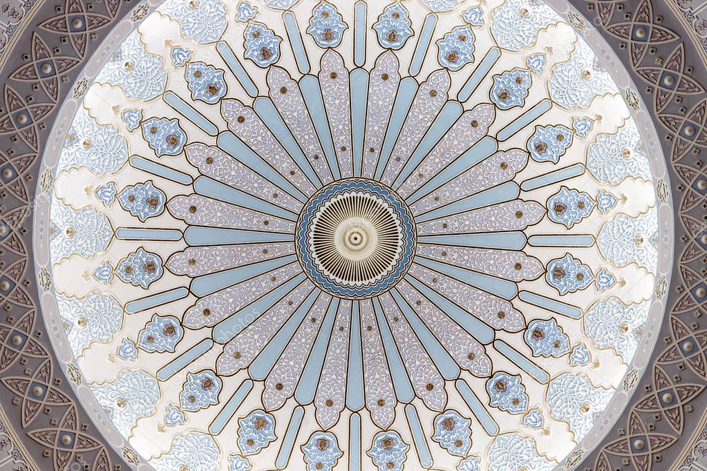 The beautiful ceiling dome of the Islamic art museum in Kuala Lumpur, Malaysia