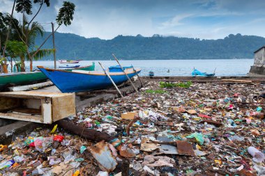 Horrible rubbish field along the coastline in the Banda Neira island, Maluku, Indonesia clipart