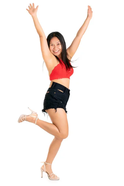 Rindo Dançando Sexy Jovem Uma Roupa Moda Shorts Skimpy Saltos Imagens De Bancos De Imagens Sem Royalties
