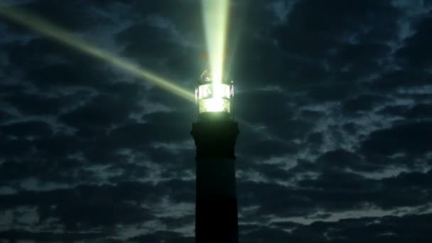 Vista Nocturna Del Faro Creac Isla Ushant Bretaña Francia Este — Vídeo de stock