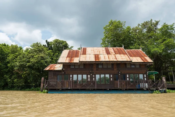 Traditionelle Flodbred Flydende Træ Thailandske Hus Bang Pakong River Chachoengsao - Stock-foto