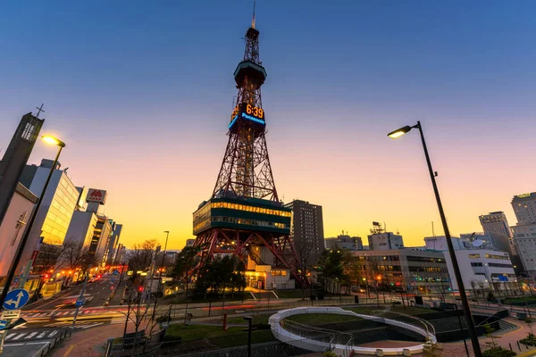 Sapporo Japan Apiril 2016 Sapporo Tower City Skyline Dusk Odori — Stock Photo, Image