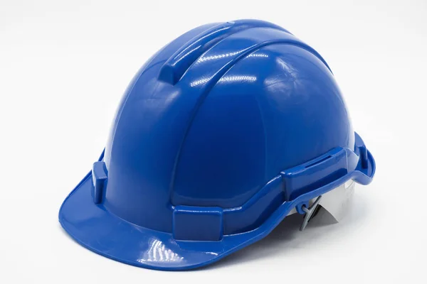 Blue Safety Engineer Helmet White Background Copy Space Text — Stock Photo, Image