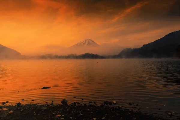 Monte Fujisan Fuji Con Cielo Crepuscolare All Alba Contro Nebbia — Foto Stock