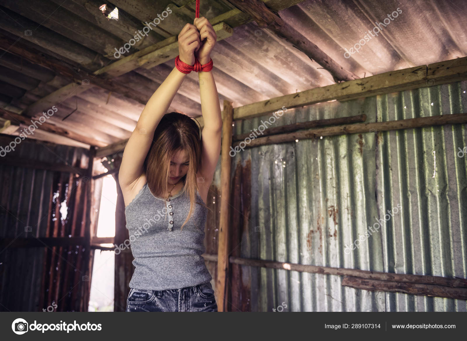 Hostage Woman Victim Tied By Rope Stock Photo By Blanscape 289107314