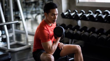 Spor salonunda kas adam dumbbell egzersiz