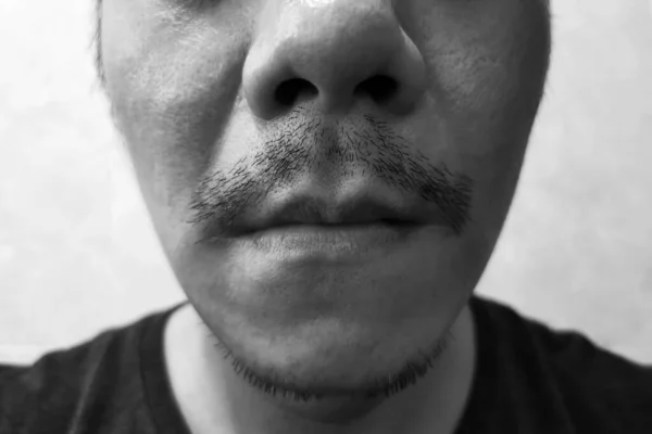 Closeup Unshaven Beard Moustache Asian Man Stay Home Work House — Stock Photo, Image