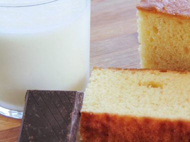 Çikolatalı süt ve iki parça bisküvi.