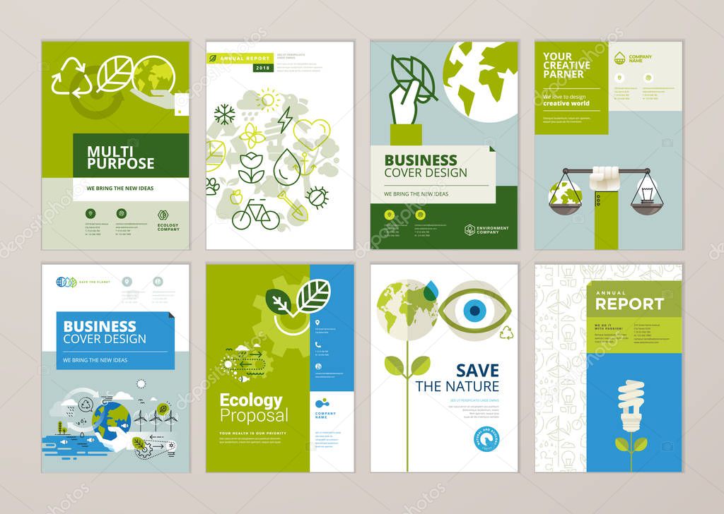 Set Of Brochure And Annual Report Cover Design Templates Of Nature Green Technology Renewable Energy Sustainable Development Environment Vector Illustrations For Flyer Layout Marketing Material Premium Vector In Adobe Illustrator Ai