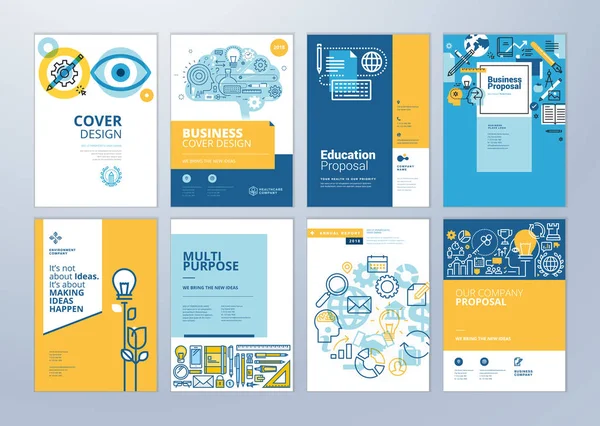 Conjunto Plantillas Diseño Folletos Sobre Tema Educación Escuela Aprendizaje Línea — Archivo Imágenes Vectoriales