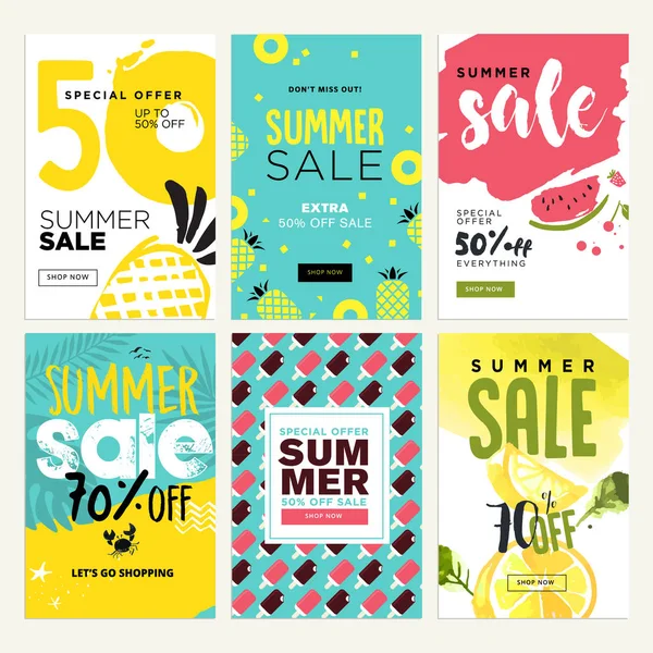 Conjunto Banners Móviles Venta Verano Ilustraciones Vectoriales Anuncios Compras Línea — Vector de stock