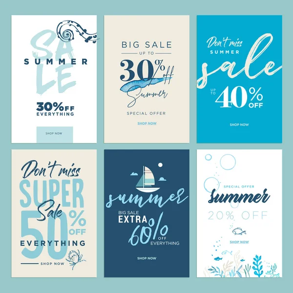 Sommer Salg Bannere Vektorillustrationer Online Shopping Annoncer Plakater Nyhedsbrev Design – Stock-vektor