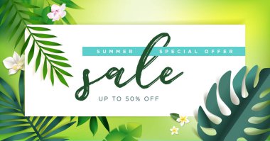 Yaz Satılık. Vektör illüstrasyon kavramı için mobil ve web afiş, poster, online alışveriş reklam, sosyal medya ve ağ pazarlama malzemesi,.