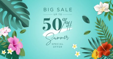 Yaz Satılık. Vektör illüstrasyon kavramı için mobil ve web afiş, poster, online alışveriş reklam, sosyal medya ve ağ pazarlama malzemesi,.