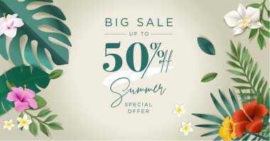 Yaz satış afiş tasarım şablonu. Vektör illüstrasyon kavramı internet pazarlama, afiş, reklam, sosyal medya, web ve grafik tasarım alışveriş için.