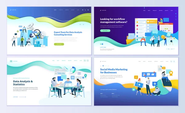 Aantal Ontwerpsjablonen Van Webpagina Voor Data Analyse Beheer App Consulting — Stockvector