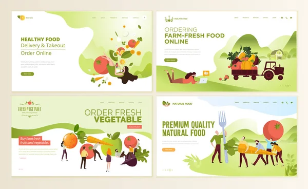Sada Šablon Návrhů Webové Stránky Biofarmy Čerstvé Potraviny Potraviny Online — Stockový vektor