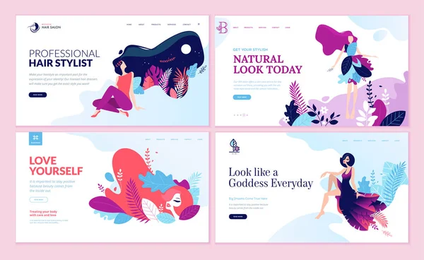 Set Von Webseiten Design Vorlagen Für Schönheit Wellness Naturprodukte Kosmetik — Stockvektor