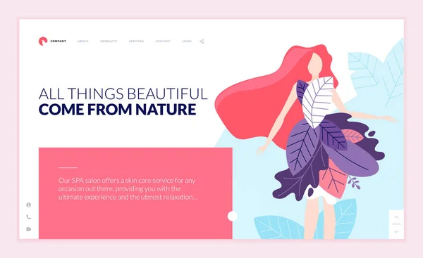 Templat Desain Halaman Web Untuk Kecantikan Spa Kesehatan Produk Alami - Stok Vektor