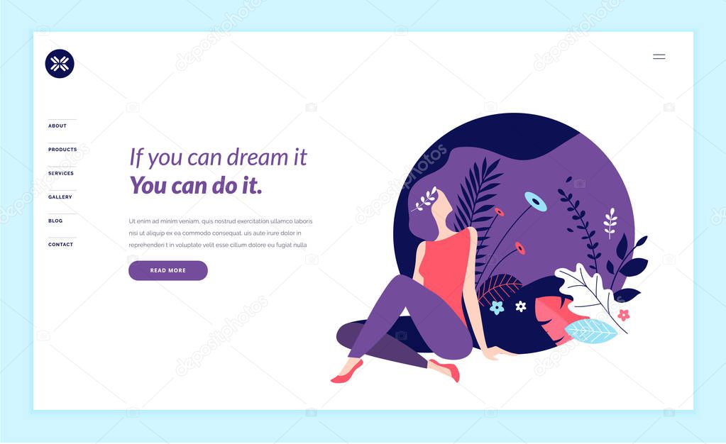 Web page design template for beauty, spa, wellness, natural products, cosmetics, body care, healthy life. Modern flat design vector illustration concept for website and mobile website development.