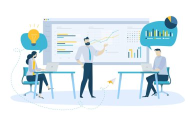 Vektör çizim takım yönetimi kavramı. Web reklam, pazarlama malzemeleri, halkla ilişkiler iş sunumu için yaratıcı düz tasarım.