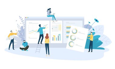 Vektör illüstrasyon kavramı iş strateji ve planlama. Web reklam, pazarlama malzemeleri, halkla ilişkiler iş sunumu için yaratıcı düz tasarım.