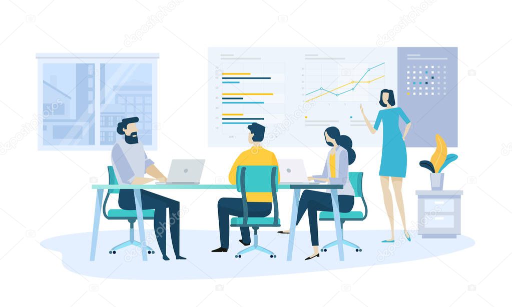 Vector illustration concept of company annual report, business presentation. Creative flat design for web banner, marketing material, business presentation, online advertising.