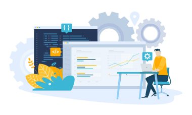 Vektör çizim Seo kavramı. Web reklam, pazarlama malzemeleri, halkla ilişkiler iş sunumu için yaratıcı düz tasarım.