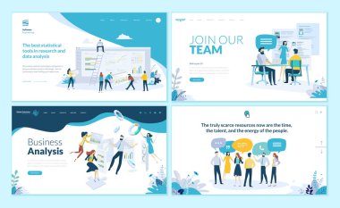 Web sayfa tasarım şablonları iş uygulaması, veri analizi, kariyer, iletişim, takım çalışması için kümesi. Modern vektör illüstrasyon kavramlar Web sitesi ve mobil web sitesi geliştirme için. 