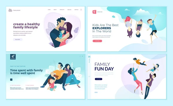 Conjunto Plantillas Diseño Páginas Web Para Diversión Entretenimiento Familiar Actividades — Vector de stock