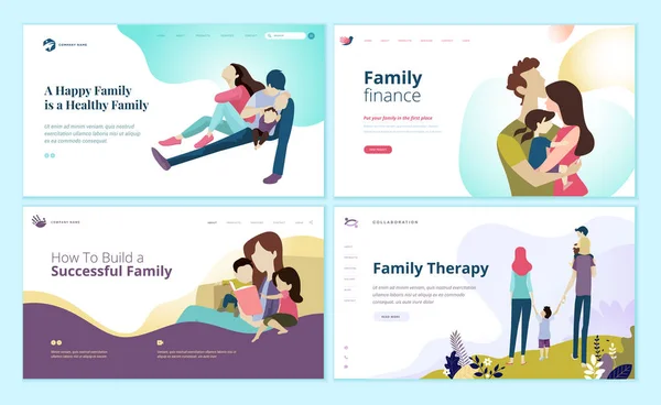 Set Web Page Design Templates Family Finance Health Care Family — Stock Vector