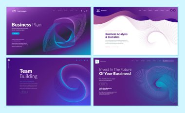 Web sayfa tasarım şablonları iş planı, Analizi ve istatistik, ekip oluşturma, yatırım için arka plan ile kümesi. Modern vektör illüstrasyon kavramlar Web sitesi ve mobil web sitesi geliştirme için. 