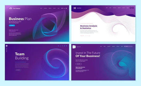 Satz Von Webseiten Design Vorlagen Mit Abstraktem Hintergrund Für Businessplan — Stockvektor