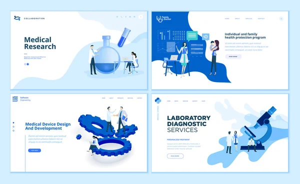 Web Page Design Templates Coleção Pesquisa Médica Diagnóstico Laboratorial Desenvolvimento —  Vetores de Stock