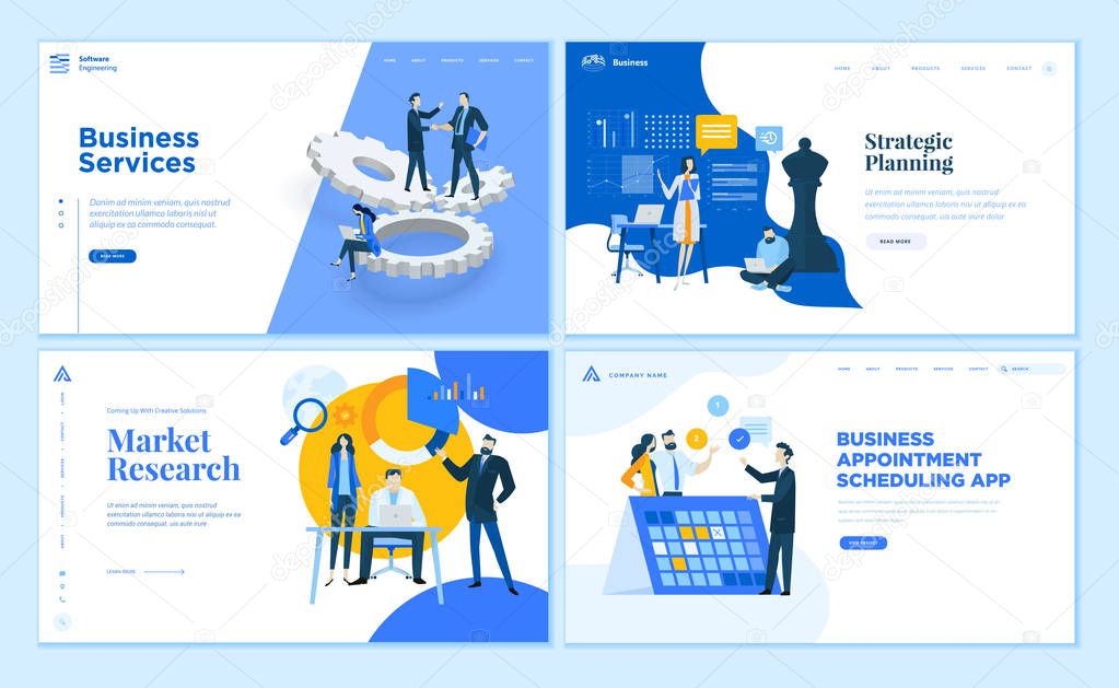 Set of flat design web page templates of business apps and services, strategic planning, market research . Modern vector illustration concepts for website and mobile website development. 