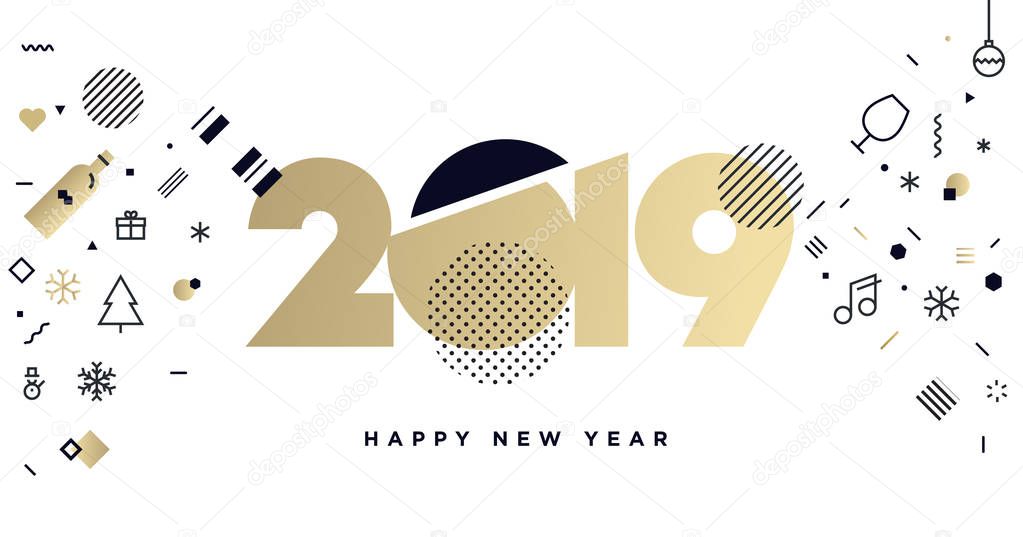 Business Happy New Year 2019 greeting card. Vector illustration concept for background, greeting card, website and mobile website banner, party invitation card, social media banner, marketing material.