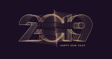 Mutlu yeni yıl 2019. Modern vektör illüstrasyon kavramı arka plan, tebrik kartı, Web ve mobil web banner, parti davetiye, sosyal medya afişi, pazarlama malzemesi için.