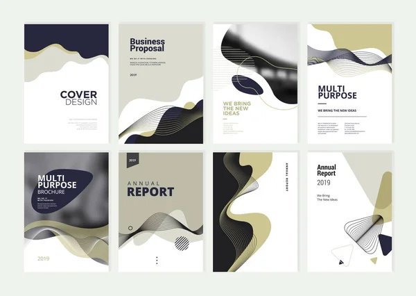 Conjunto Brochura Relatório Anual Modelos Design Folheto Tamanho Ilustrações Vetoriais — Vetor de Stock