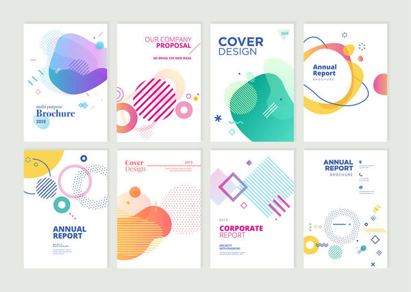 Set of brochure, annual report, flyer design templates in A4 size. Vector illustrations for business presentation, business paper, corporate document cover and layout template designs.