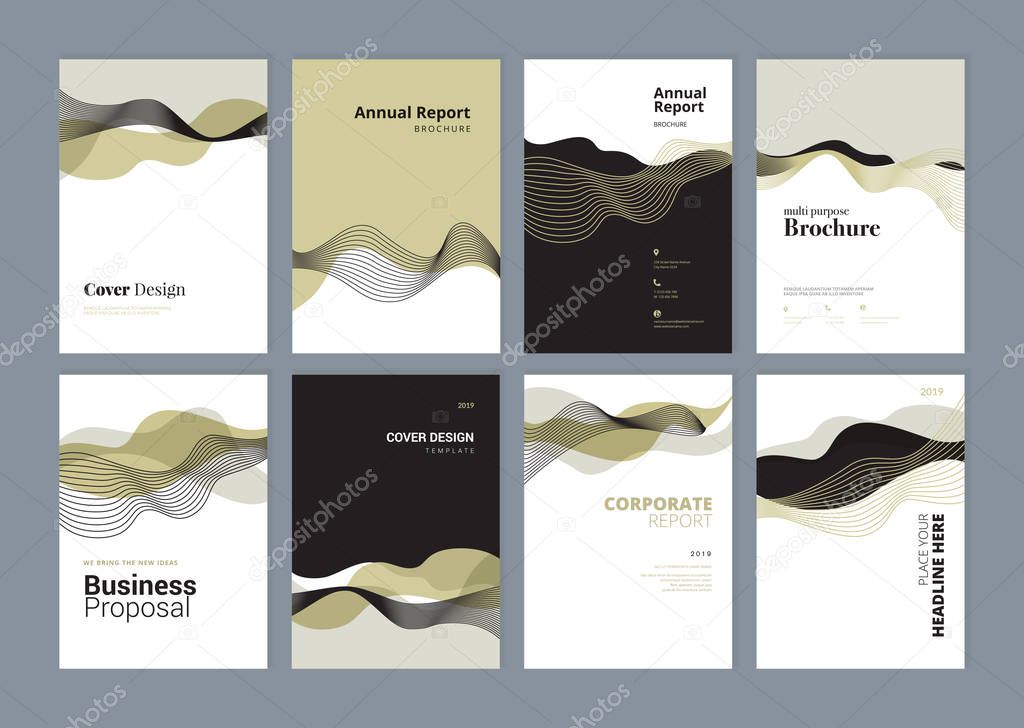 Set of brochure, annual report, flyer design templates in A4 size. Vector illustrations for business presentation, business paper, corporate document cover and layout template designs.